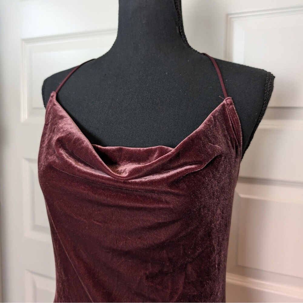 Abercrombie & Fitch Size L Burgundy Wine Velvet Drape Cowl Neck Stretch Bodysuit - Picture 2 of 8